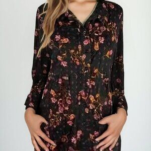 Style & Co. Dark Floral Tunic - Longline Roll-Tab Sleeve Blouse S🤎
